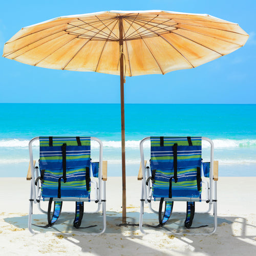 2 Pieces, Seat Height 7.9in, Width 17.7in, Depth 17.3in, Blue-green Horizontal Stripes Pattern, Iron Beach Chair, Steel Tube, Oxford Fabric, 120kg, 4-level Adjustment